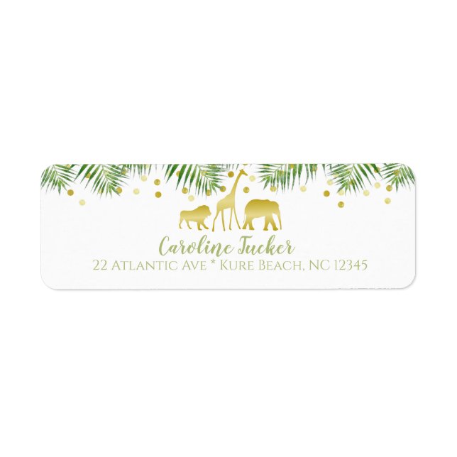 Safari Animaux Baby shower Gold Étiquette de adres (Devant)