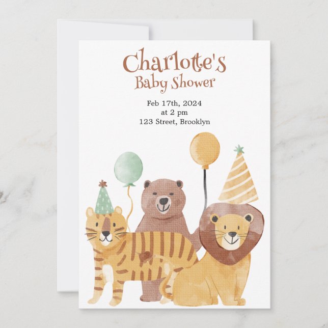 Safari Animaux Baby shower Invitation (Devant)