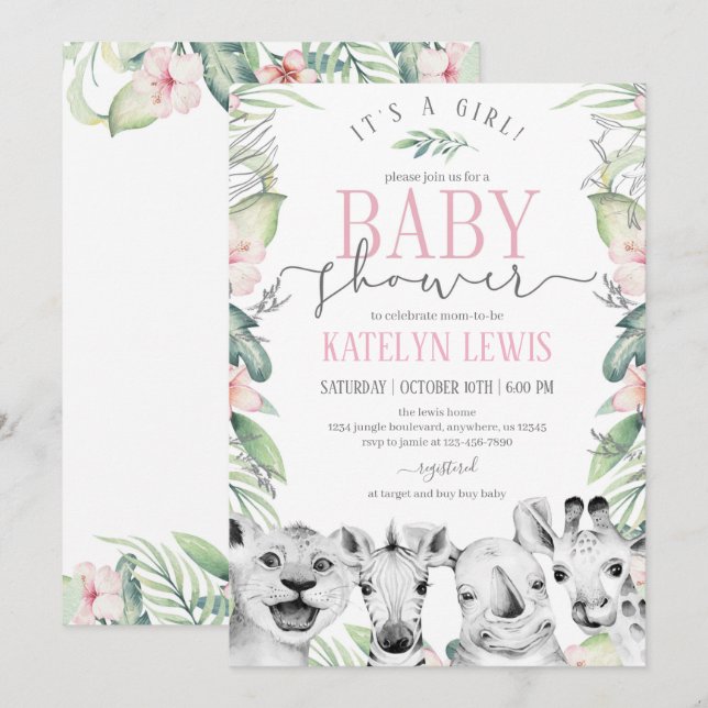 Safari Animaux Baby shower Invitation (Devant / Derrière)