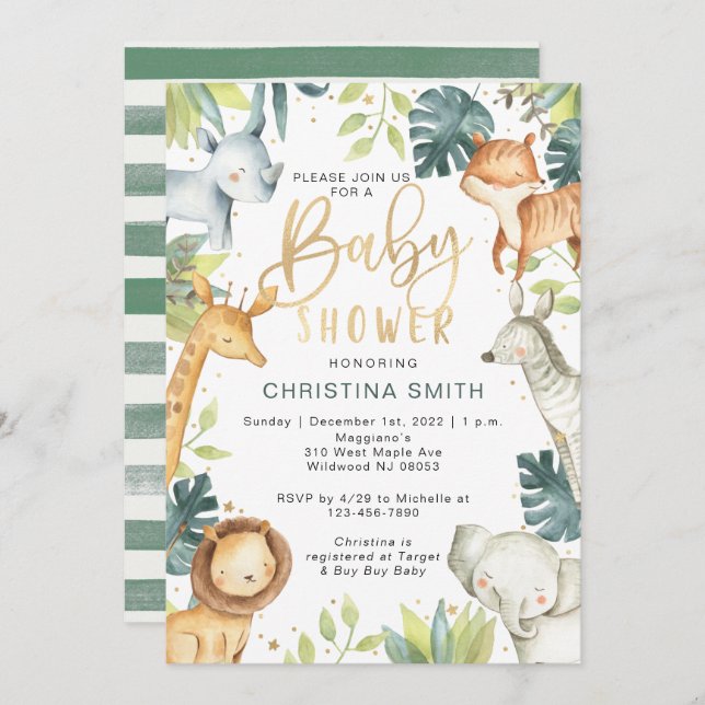 Safari Animaux Baby Shower Invitations (Devant / Derrière)