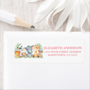 Safari Animaux Baby shower rose Adresse de retour