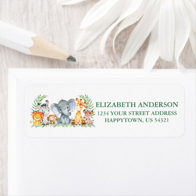 Safari Animaux Baby shower Vert Adresse de retour (En situation)
