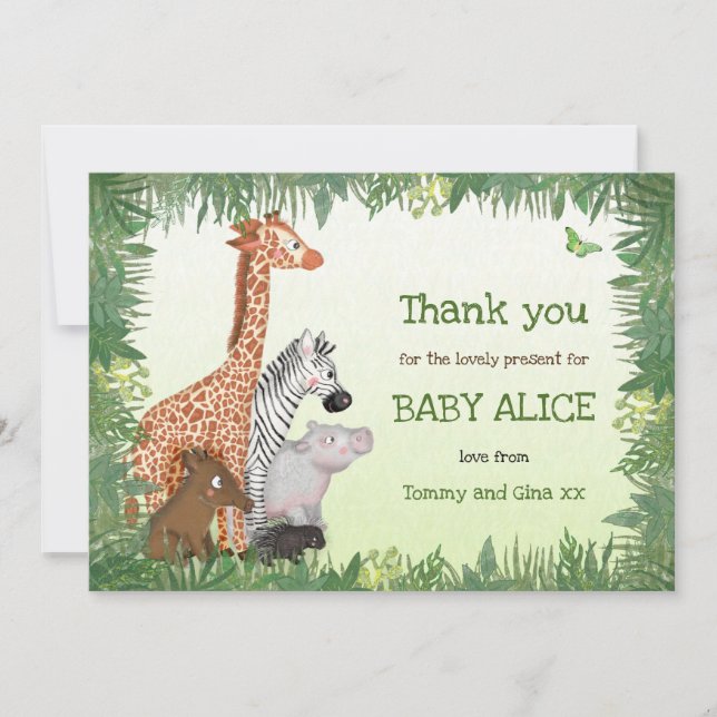 Safari animaux bébé carte de remerciements (Devant)