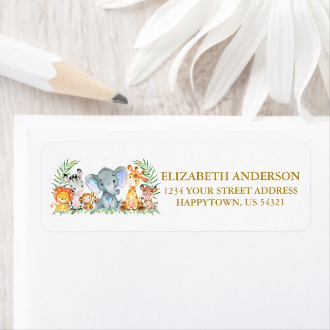 Safari Animaux Boy Baby shower Adresse de retour (En situation)