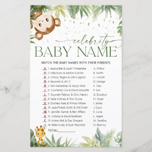 Safari Animaux Celebrity Baby Name Carte de jeu
