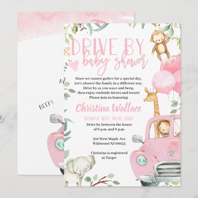 Safari Animaux Conduite Par Bébé Douche Invitation (Devant / Derrière)