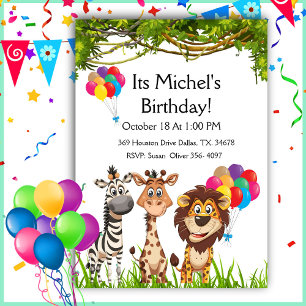 Safari Animaux En Forêt Anniversaire Invitation