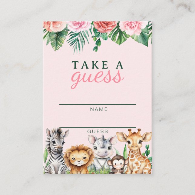 Safari Animaux Girl Baby shower Carte de jeu - Jun (Devant)