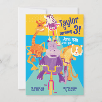 Safari Animaux Invitation d'anniversaire pour enfa