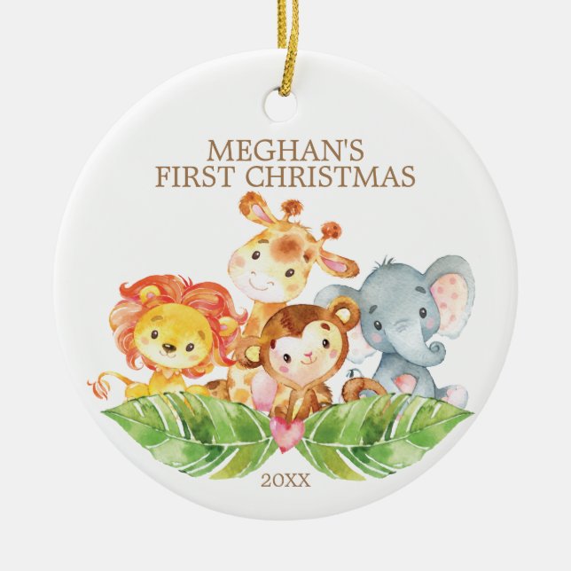 Safari Animaux Premier Ornement de Noël du bébé (Devant)