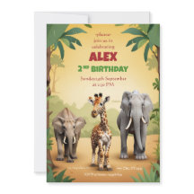 Safari Anniversaire Invitation Gold Jungle Animaux