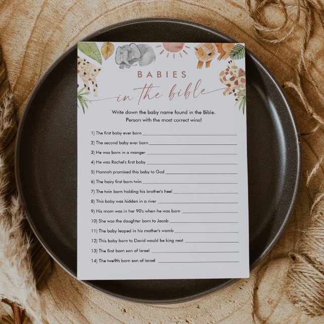 SAFARI Babies In The Bible Baby Shower Game Card (Creator Uploaded)