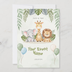 Safari Baby Animal Sage Foliage Invitation
