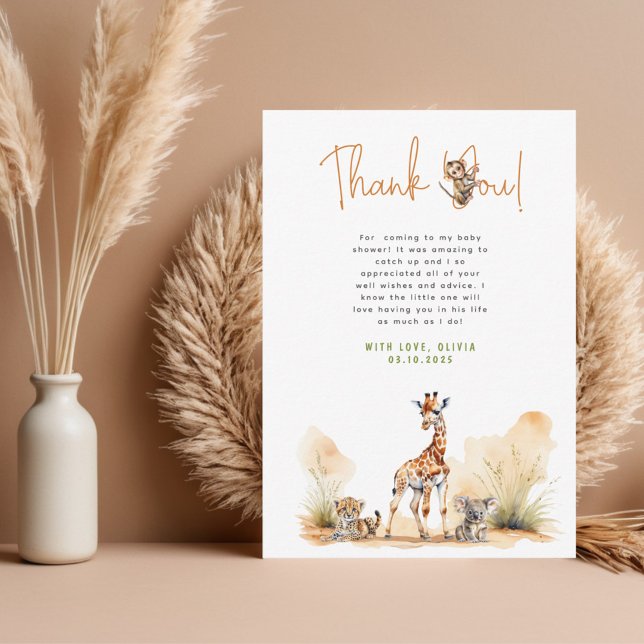 Safari Baby Animals Baby shower Carte de remerciem (Créateur téléchargé)