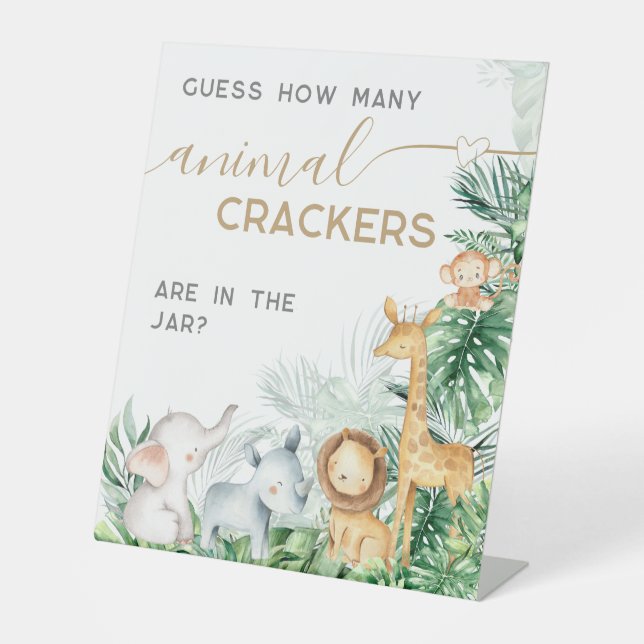 Safari Baby Animals Baby Shower guess game Pedestal Sign (Front)