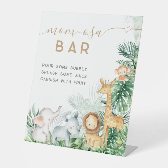 Safari Baby Animals Baby Shower Mom-osa bar Pedestal Sign (Front)