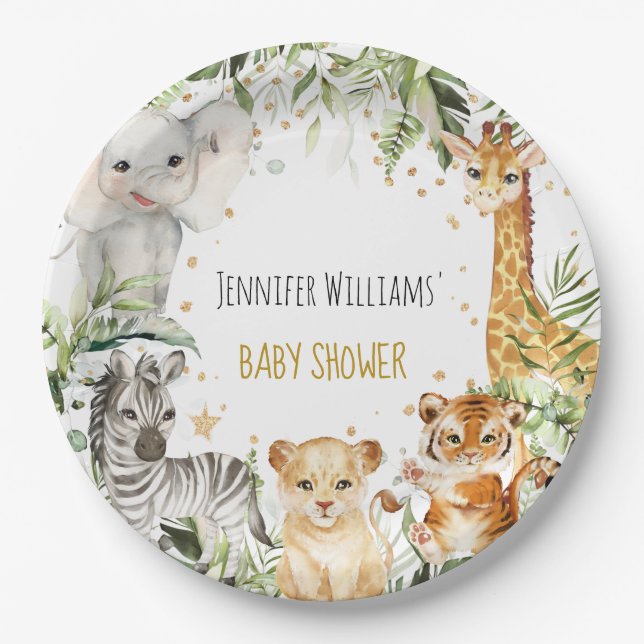 Safari Baby Animals Baby Shower Paper Plate (Front)