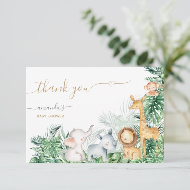 Safari Baby Animals Greenery Baby Shower  Thank You Card (Standing Front)