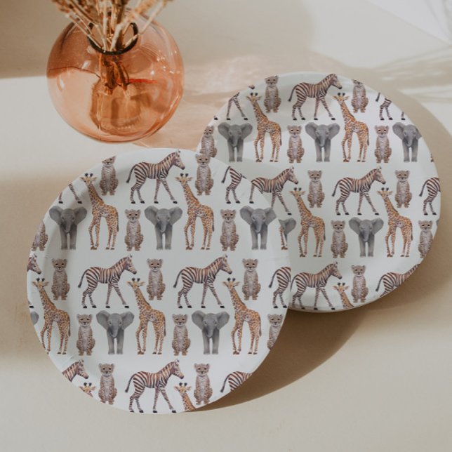 Safari Baby Animals Pattern Paper Plate (Creator Uploaded)