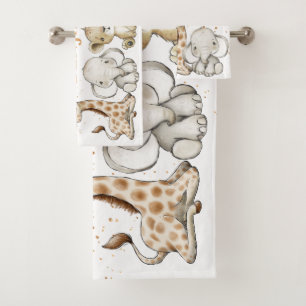 Safari Baby Animals with Name Bath Towel Set