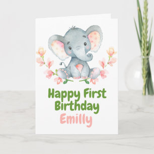 Safari Baby Elephant Joyeux 1er Anniversaire Carte