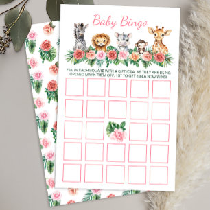 Safari Baby Shower Bingo Game Card - Jungle Animal