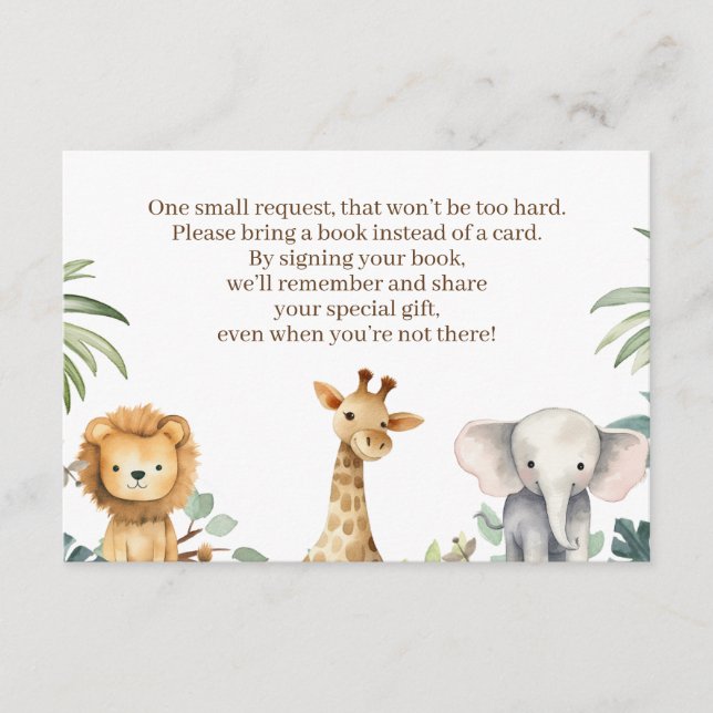 Safari Baby Shower Book Request Card (Front)