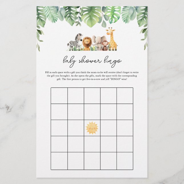 Safari Baby Shower Game - Baby Shower Bingo Flyer (Front)