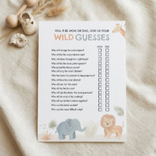 Safari Baby Shower Games Who Will It Be Card