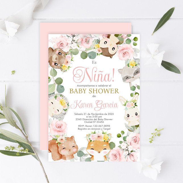 Safari Baby shower Girl Espagnol Invitation (Créateur téléchargé)