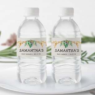 Safari Baby Shower Green Gold Ecru Water Bottle Label