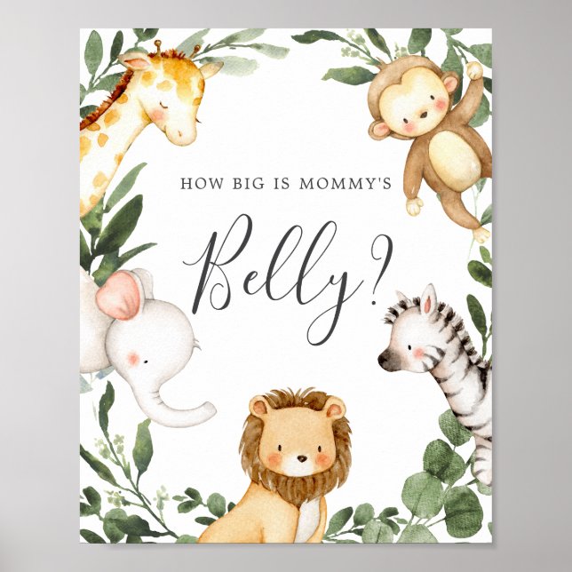 Safari Baby Shower Guess How Big is Mommy's Belly Poster (Front)