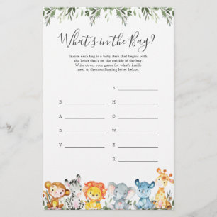 Safari Baby Shower Guess What's in the Bag Game