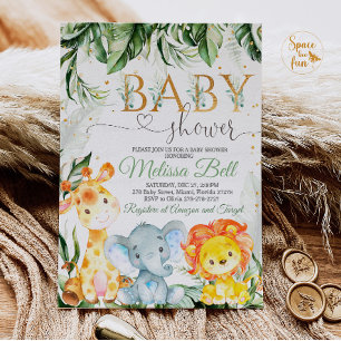 Safari Baby shower Invitation Boy Gold Young Wild 