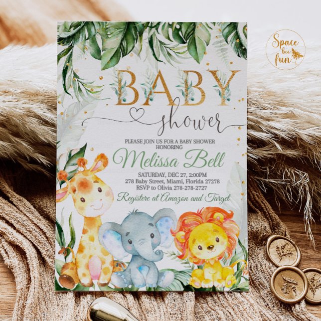 Safari Baby shower Invitation Boy Gold Young Wild  (Creator Uploaded)