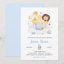 Safari Baby Shower Invitations on Star Moon Sky