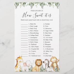 Safari Baby Shower Pregnancy How Sweet It Is Game