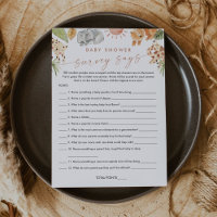 SAFARI Baby Shower Survey Says Game Card