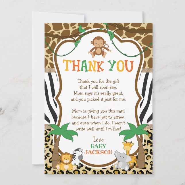 Safari Baby Shower Thank You Card (Front)