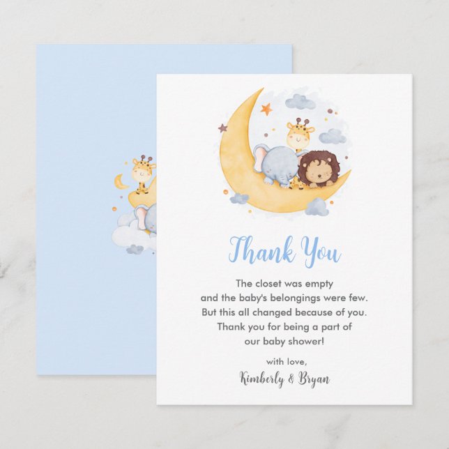 Safari Baby Shower Thank You Cards Boy Moon Dreamy (Front/Back)