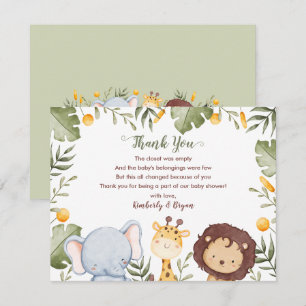 Safari Baby Shower Thank You Cards Jungle Animals