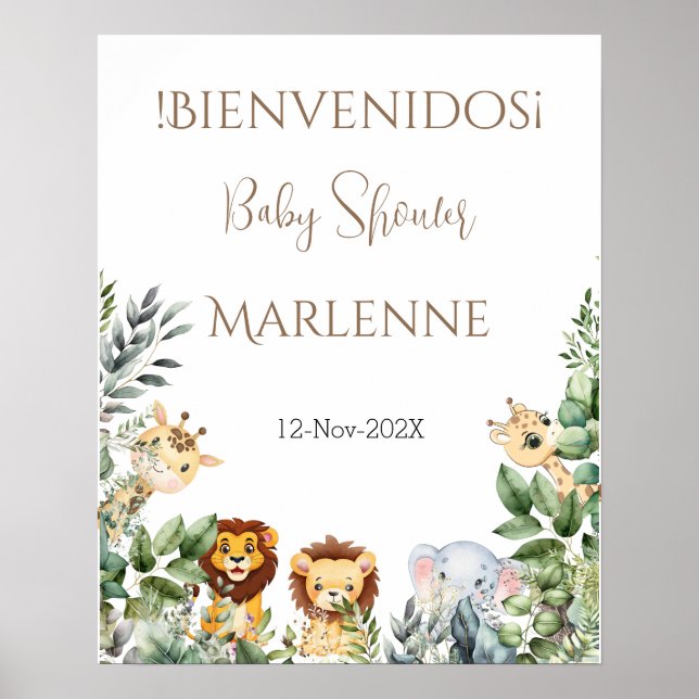 Safari Baby Shower Welcome Sign For Girl (Front)