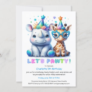 Safari Birthday Invitation – Cute Rhino & Giraffe 