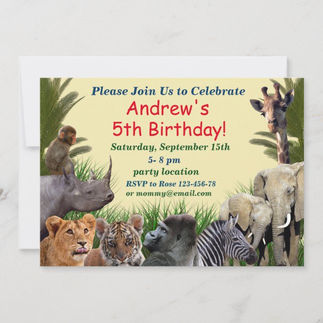 Safari birthday invitation,jungle invitation (Front)