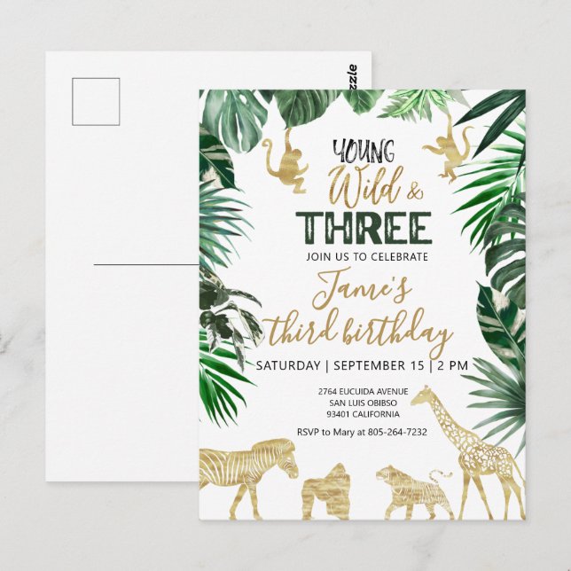 Safari birthday invitation postcard (Front/Back)