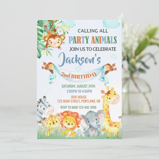 Safari birthday invitation Two wild invitation (Standing Front)