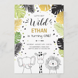 Safari Birthday Invitation Zoo Wild Jungle Animaux