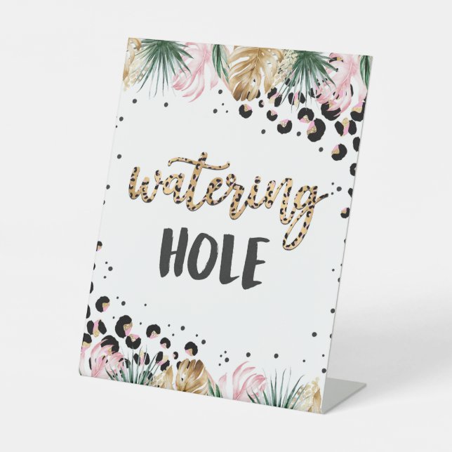 Safari Birthday Leopard Print Watering Hole Pedestal Sign (Front)