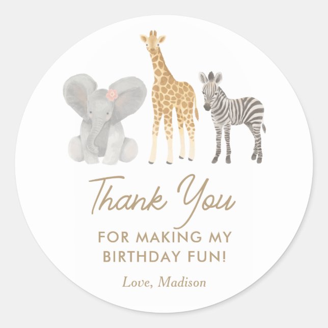 Safari Birthday Party Classic Round Sticker (Front)