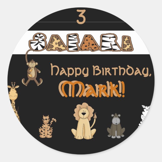 Safari Birthday Party Coordinated Stickers (Front)